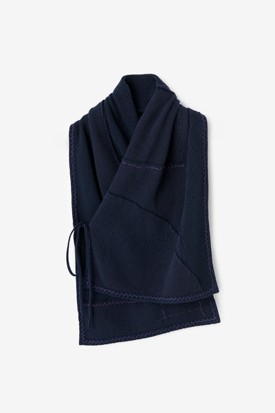 The Zero Waste Tied Waffle Scarf in Navy.