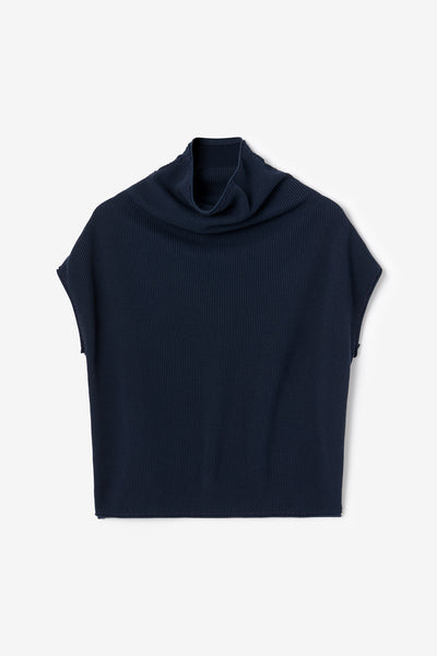 Sleeveless hand-sewn waffle sweatshirt in Navy.
