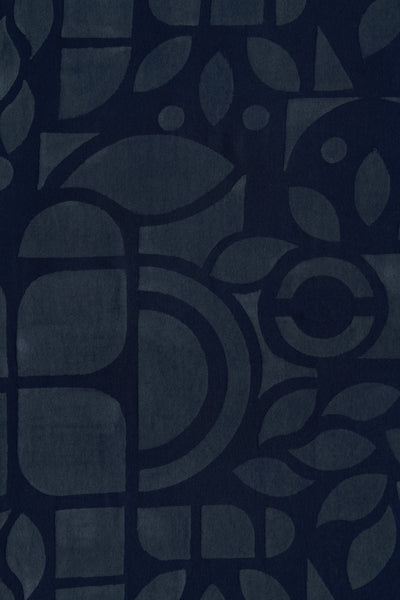Navy fabric painted with the Abstract pattern.
