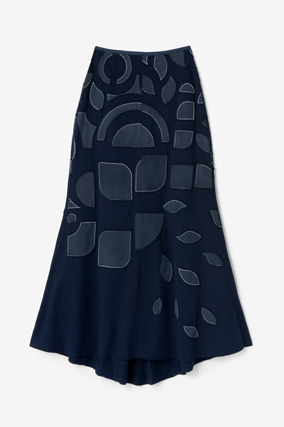 The Abstract Placement Long Fitted Skirt in Navy.