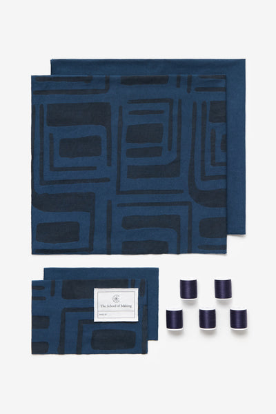 Contents of the Poncho DIY Kit in peacock with Large Sonia painted fabric.