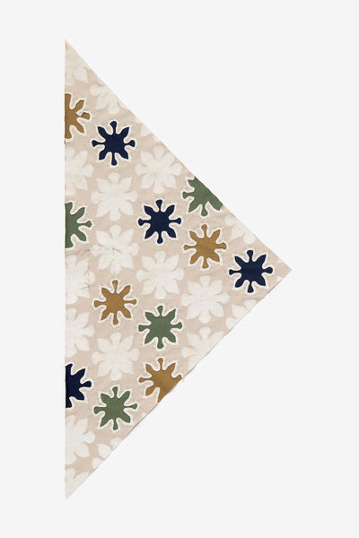 The Triangle Bandana in Wax with Tessellation design. Sewn using Navy, Ochre, and Verdant scraps as a backing layer for reverse appliqué.