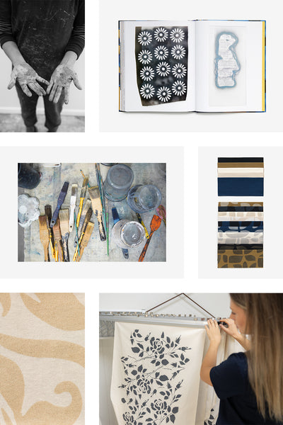 Photo grid for the Creative Process Workshop focusing on fabric design.
