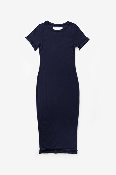 Alabama Chanin Essential Rib Dress short sleeve in navy.